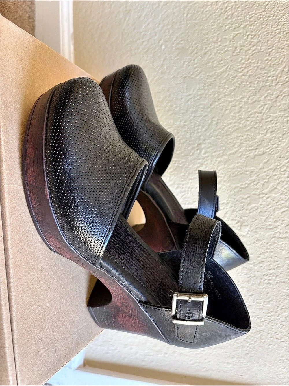 Born B.O.C (style Natasha) Black Perforated Wedge Shoes Like New